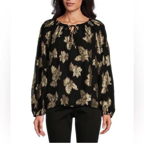 TOMMY BAHAMA Shimmering Shores Metallic Jacquard Peasant Top Large - Picture 1 of 9